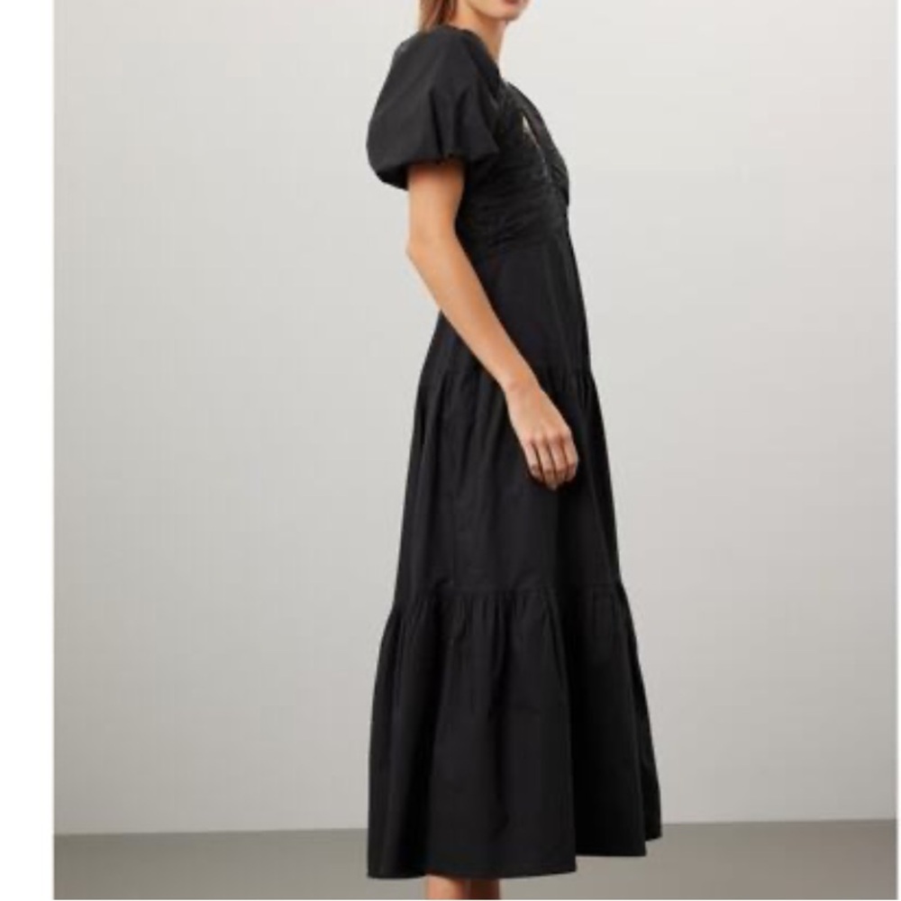Club Monaco Midi Black Poplin Puff Sleeve Dress - Picture 2 of 8